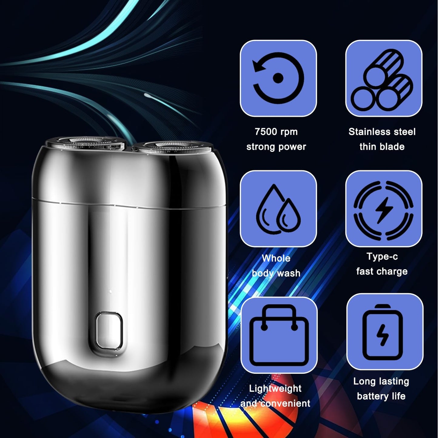 2026 New Model Mini Dual-Head Electric Shaver, Electric Mini Portable Razor, Pocket Size Washable Double Head Razor, Rechargeable Waterproof Compact Electric Shaver for Home, Car, Travel (Blue)