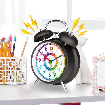 Peakeep 4 Inches Twin Bell Loud Alarm Clock for Heavy Sleepers, Backlight, Battery Operated Old Fashioned Alarm Clock for Bedrooms (3D-Dial, Black)