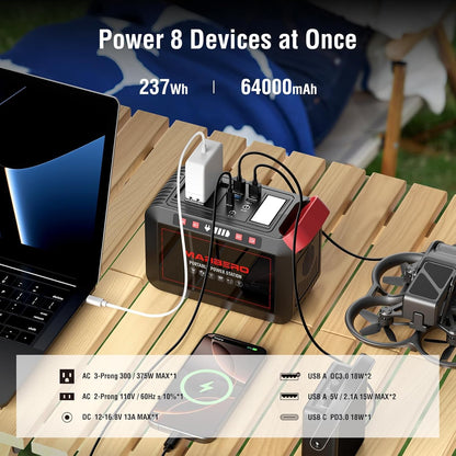 MARBERO Portable Power Station 88Wh Camping Lithium Battery Solar Generator Fast Charging with AC Outlet 120W Peak Power Bank(Solar Panel Optional) for Home Backup Outdoor Emergency RV Van Hunting