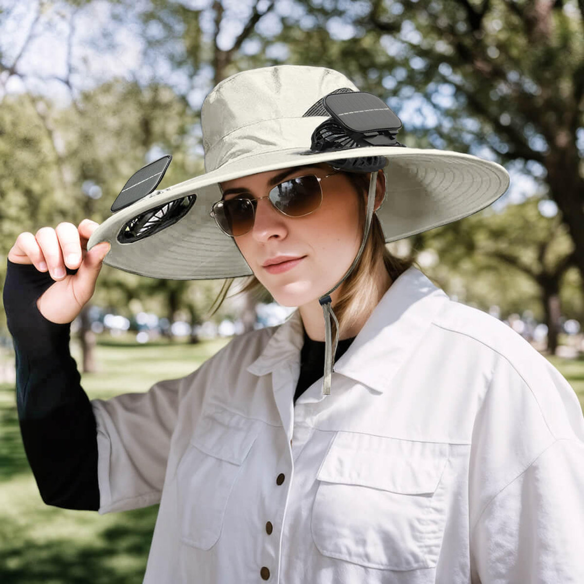 Solar Powered Fan Hat for Men Women Wide Brim Hat with 2 Fans UPF 50+ Outdoor Fishing Beach Sun Hat