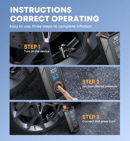 Tire Inflator Portable Air Compressor Portable Air Pump Cordless Bike Pump with Digital Dual Values Display 150 PSI Car Tires Pump with LED Lights Air Pump