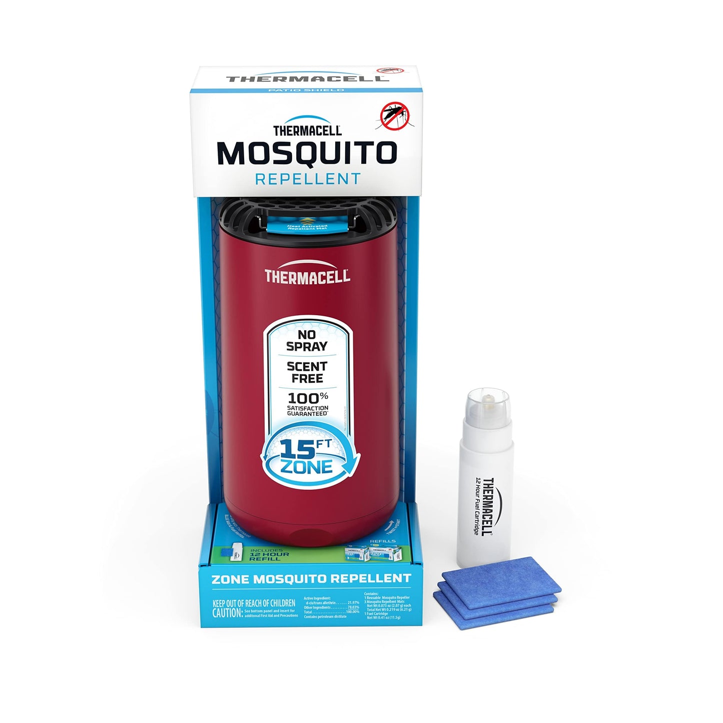 Thermacell Fuel-ZoneGuard Base Fuel Powered Mosquito Repeller; 15-Foot Zone of Scientifically Proven Outdoor Protection; Patio Shield; 12-Hr Refill; DEET-Free; Bug Spray Alternative; Glacial Blue