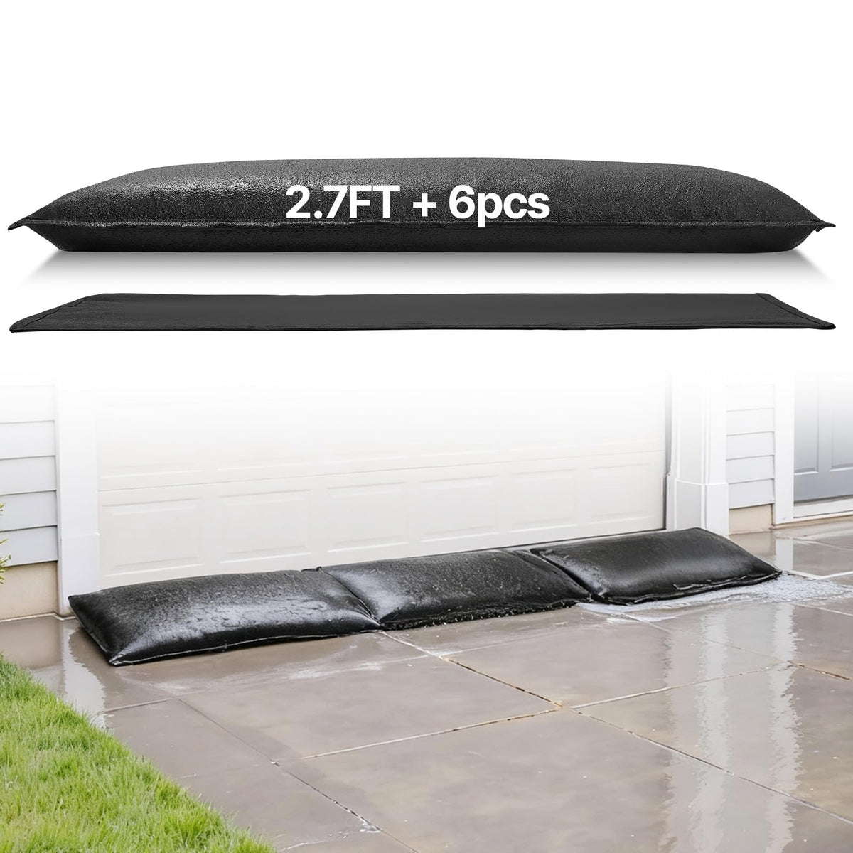 VEVOR Flood Barrier, 10-Pack, 5 × 0.7 ft Water-Activated Sandless Bags with Bucket