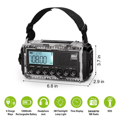Raynic Emergency Radio, 5000mAh, Solar Hand-Crank AM/FM/SW/NOAA, Charger & Flashlight