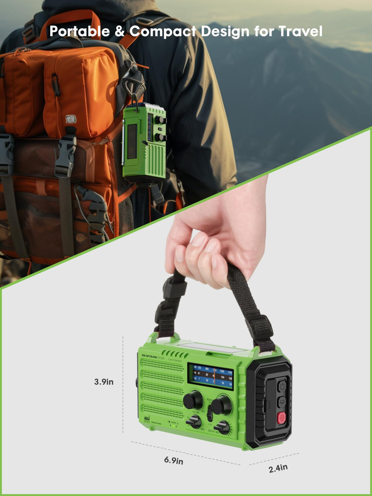 Raynic Emergency Radio, 5000mAh, Solar Hand-Crank AM/FM/SW/NOAA, Charger & Flashlight