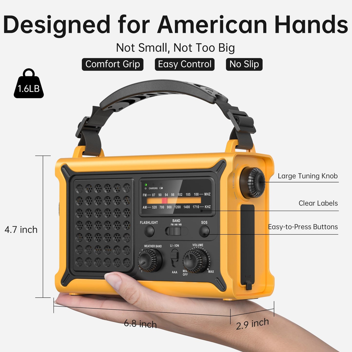 Solar Radio Emergency Hand Crank 12000mAh with Clear Signal, AM FM NOAA Weather Radio Battery Operated with 2-Mode LED Flashlight Cell Phone Charger Dual Outputs SOS