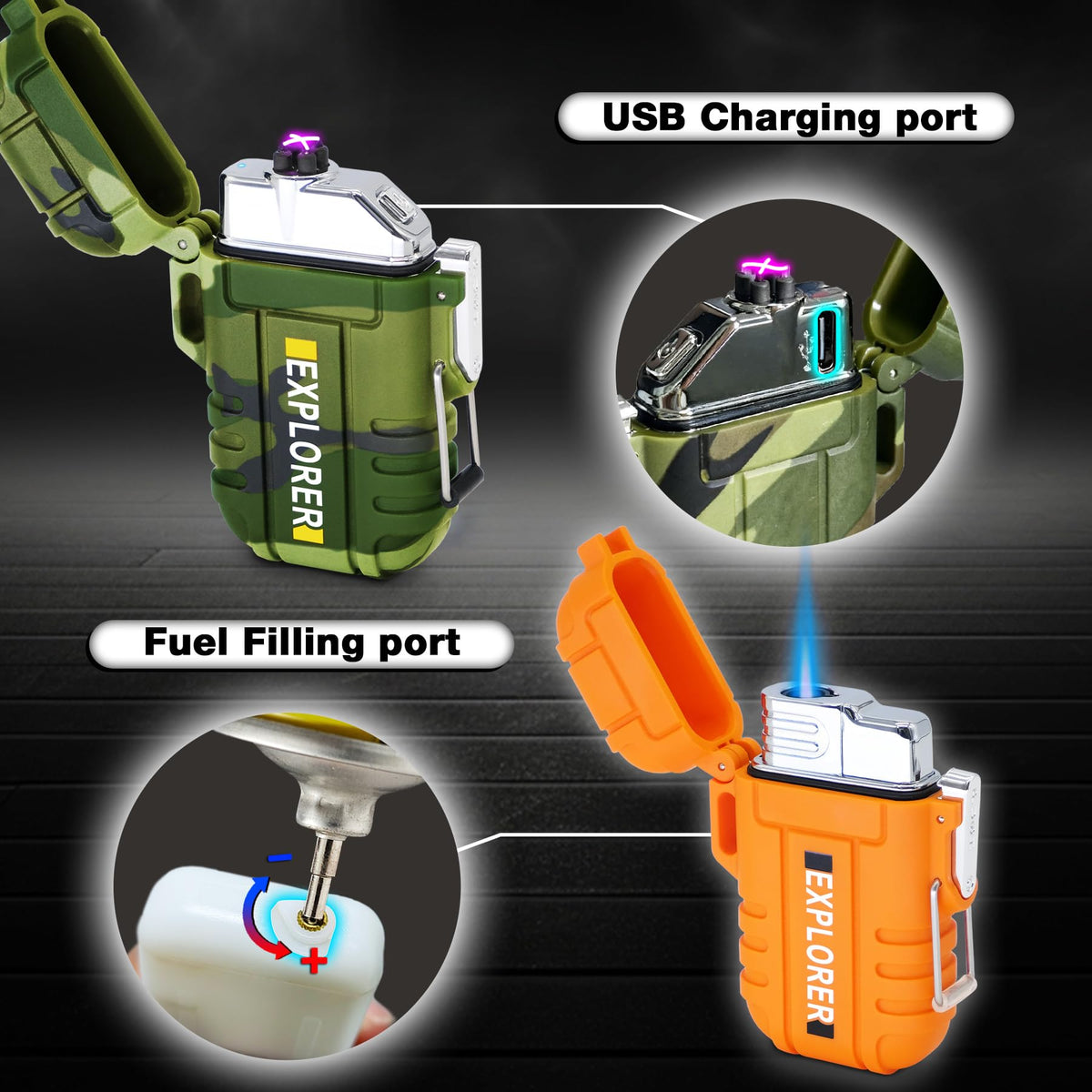 Laffizz Waterproof Outdoor Lighter, Dual Arc or Butane Torch