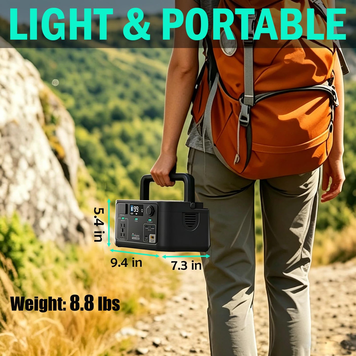 Portable Power Station 300W, 600W Peak Backup LiFePO4 Battery 192Wh Solar Generator with 120V Pure Sine Wave AC Outlet for Camping Emergency Travel Outdoor Home Blackout