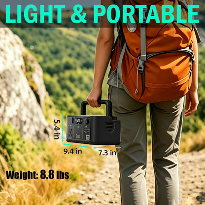 Portable Power Station 300W, 600W Peak Backup LiFePO4 Battery 192Wh Solar Generator with 120V Pure Sine Wave AC Outlet for Camping Emergency Travel Outdoor Home Blackout