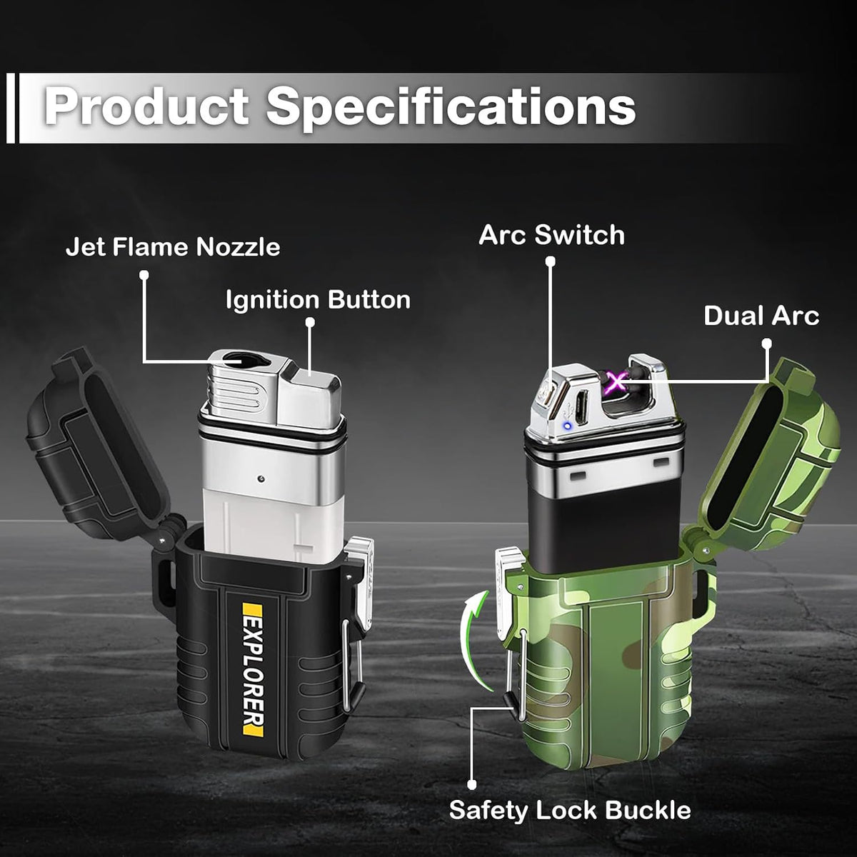 Laffizz Waterproof Outdoor Lighter, Dual Arc or Butane Torch