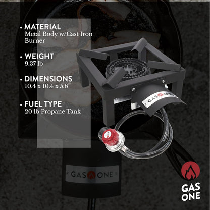 GasOne High-Pressure Propane Burner with Heat Shield & Guard for Outdoor Cooking