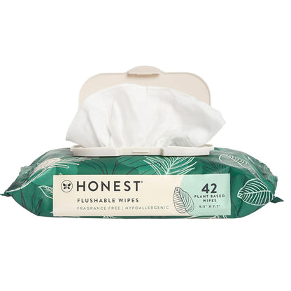 The Honest Company Hypoallergenic Flushable Wipes for Sensitive Skin, Gilded Wings, 42 Count