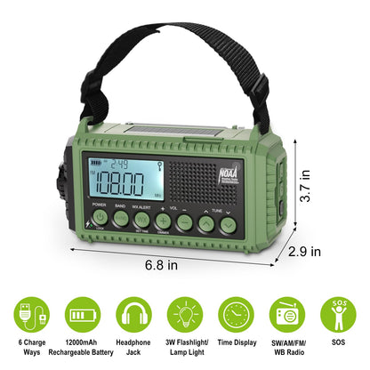 Raynic Emergency Radio, 5000mAh, Solar Hand-Crank AM/FM/SW/NOAA, Charger & Flashlight