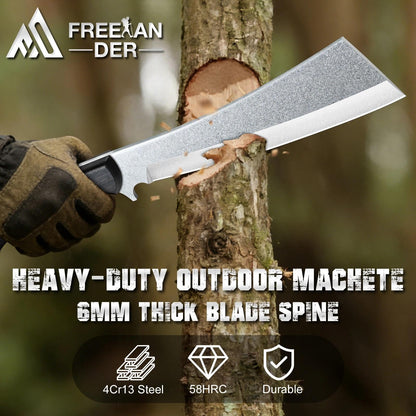 Freelander Japanese Machete for Cutting Trees Heavy Duty, Full Tang Black Survival Machete Knife with Wooden Sheath for Yard Work, Gardening, Camping and Bushcraft, Gifts for Men