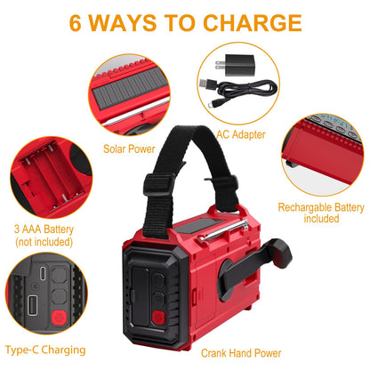 Raynic Emergency Radio, 5000mAh, Solar Hand-Crank AM/FM/SW/NOAA, Charger & Flashlight
