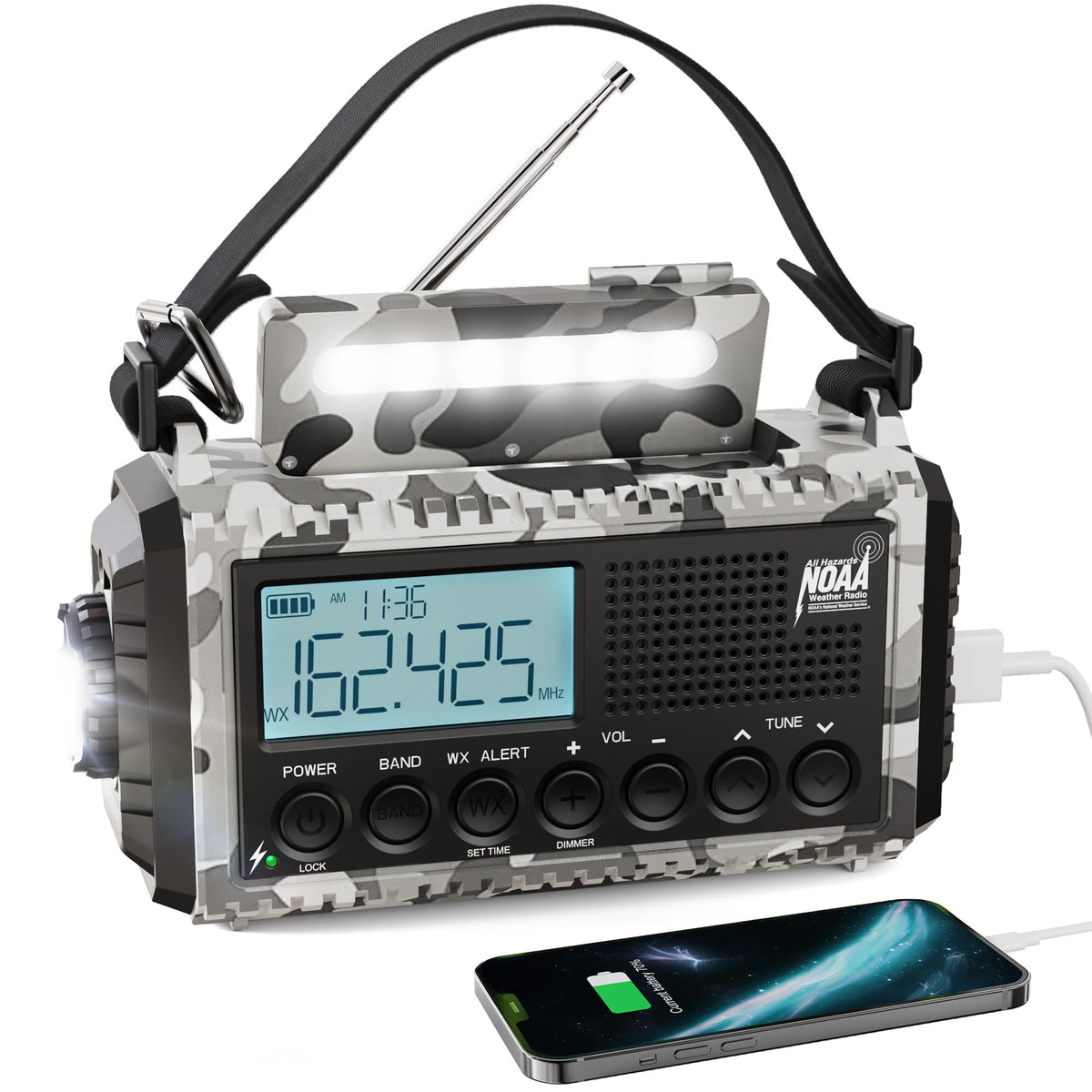 Raynic Emergency Radio, 5000mAh, Solar Hand-Crank AM/FM/SW/NOAA, Charger & Flashlight