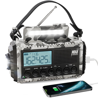 Raynic Emergency Radio, 5000mAh, Solar Hand-Crank AM/FM/SW/NOAA, Charger & Flashlight
