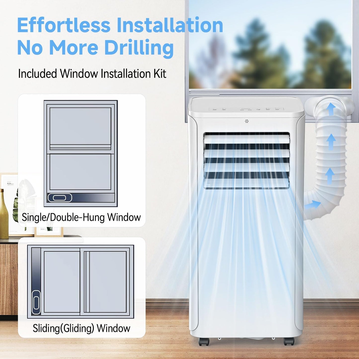 Portable Air Conditioner, 3-in-1 8500 BTU AC Unit with Fan & Dehumidifier – Quiet Cooling for Bedroom, Home Office up to 450 sq.ft, Includes Complete Window Mount Kit