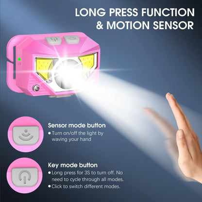 LHKNL Headlamp Flashlight, Lumen Ultra-Light Bright LED Rechargeable Headlight with White Red Light, 2-Pack Waterproof Motion Sensor Head Lamp,8 Modes for Outdoor Camping Running Hiking Fishing