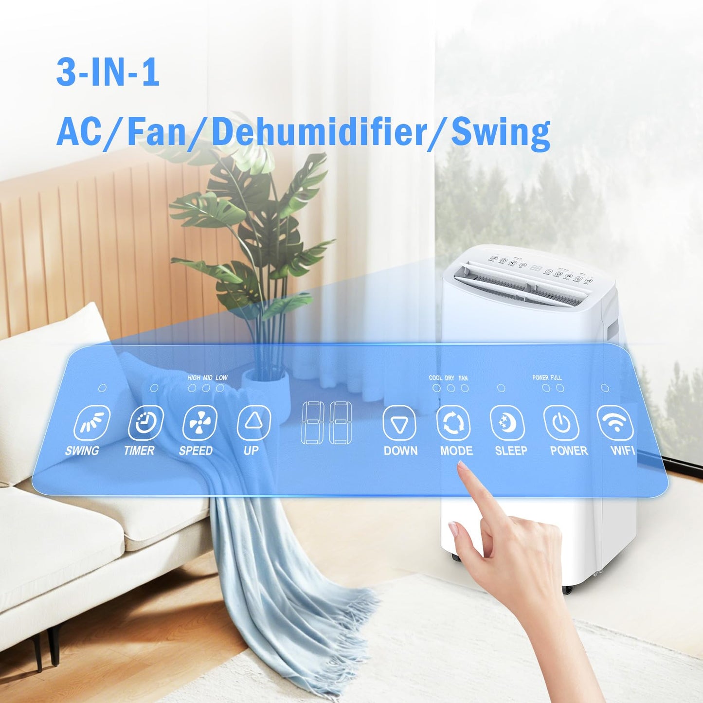 Portable Air Conditioner, 3-in-1 8500 BTU AC Unit with Fan & Dehumidifier – Quiet Cooling for Bedroom, Home Office up to 450 sq.ft, Includes Complete Window Mount Kit