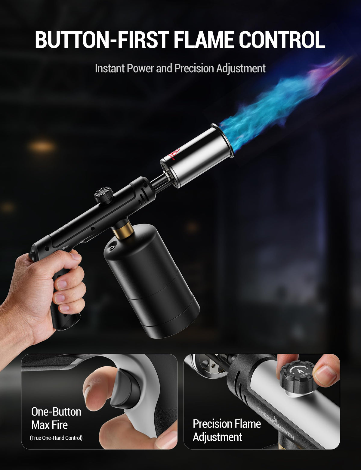 ThermoMaven Propane Torch Gun, One-Touch Max Fire Flame Thrower, Silver