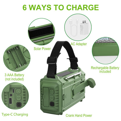 Raynic Emergency Radio, 5000mAh, Solar Hand-Crank AM/FM/SW/NOAA, Charger & Flashlight