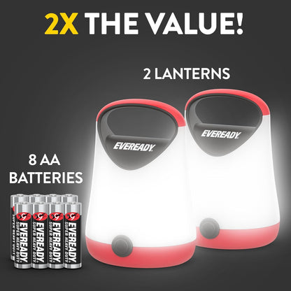 Eveready LED Camping Lantern X-250, 2-Pack, Water-Resistant, 100-Hour Runtime