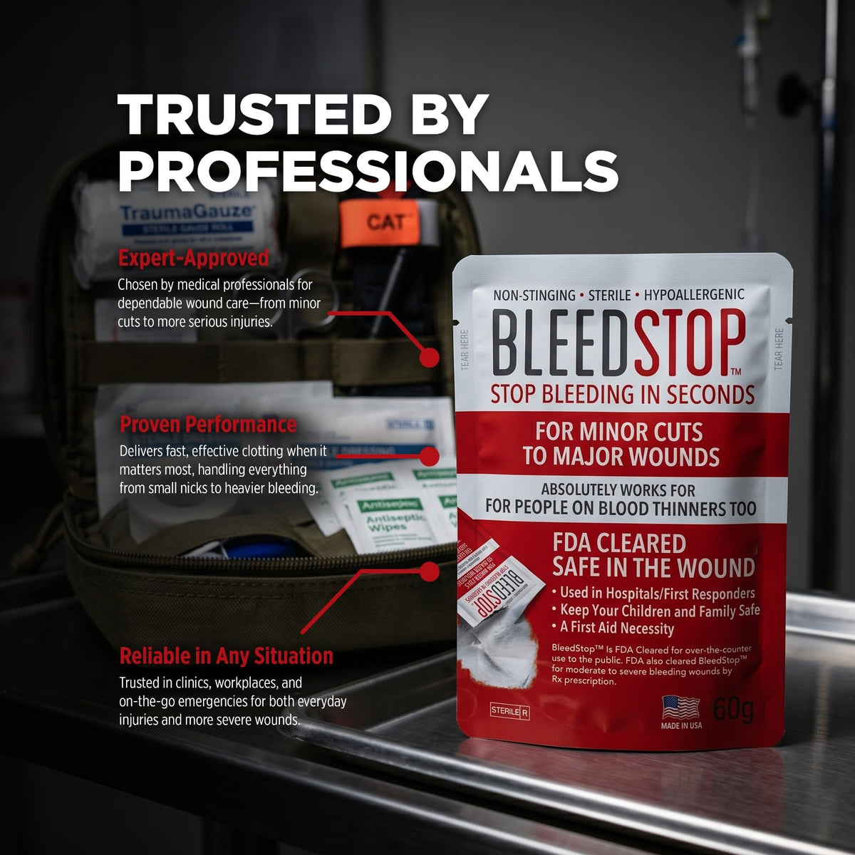 BleedStop First-Aid Powder, 4 × 15 g Pouches