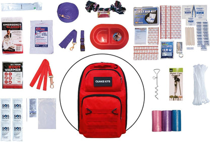 Deluxe Dog Survival Kit - 72 Hour Pet Emergency Go Bag with Food, Water, First Aid, Reflective Leash, Collar, Blanket, Toy, Waste Bags and Portable Backpack for Disaster Preparedness