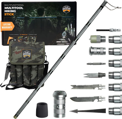 Prime Adventure 15-in-1 Collapsible Hiking Staff, 8 Tubes