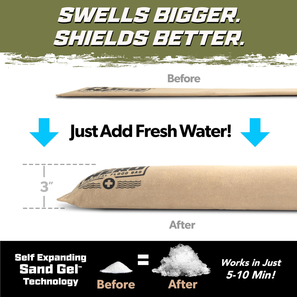 Flood Hero 6 ft Water Activated Sandbags - 2 Pack Flood Bag Barriers for Home