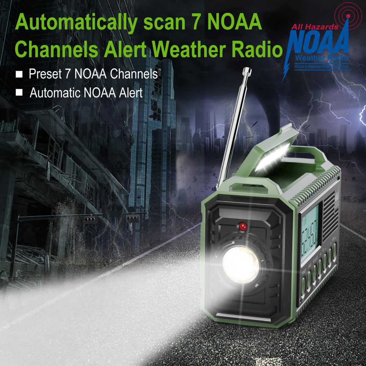 Raynic Emergency Radio, 5000mAh, Solar Hand-Crank AM/FM/SW/NOAA, Charger & Flashlight