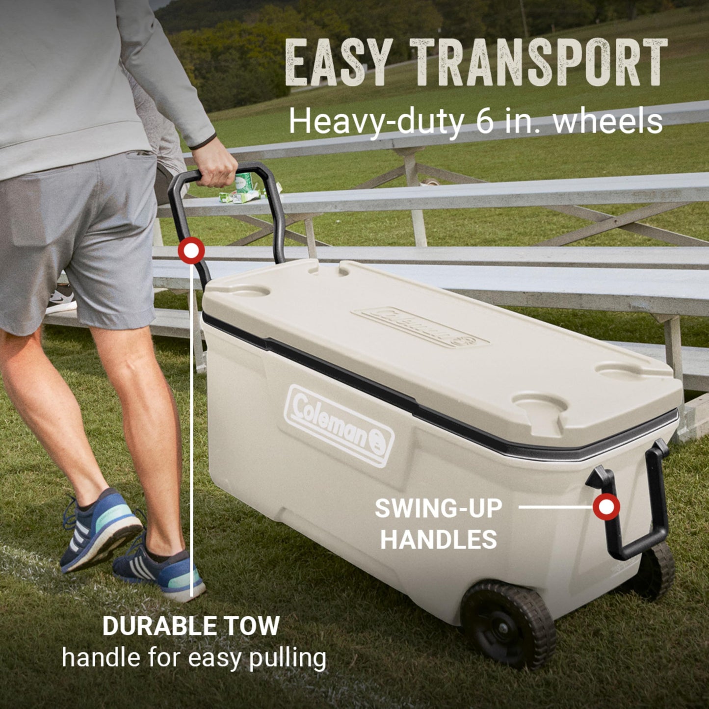 Coleman Classic Series Insulated Portable Rolling Cooler with Wheels, Leak-Resistant Outdoor Hard Cooler Keeps Ice up to 5 Days, 100-Quart