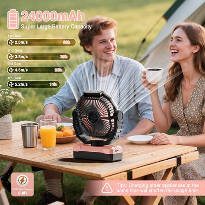 FRIZCOL 3-in-1 Camping Fan - Portable Fans Rechargeable - 24000mAh Battery Powered Fan with Light & Remote for Indoor, Outdoor, Tent, Travel, Fishing, Jobsite, Gifts for Men Dad Him - Orange