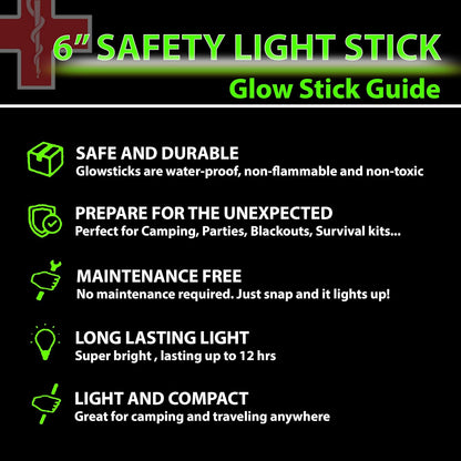 25 Green Glow Sticks, 6 in., Individually Packed with Lanyards, Up to 12-Hour Glow