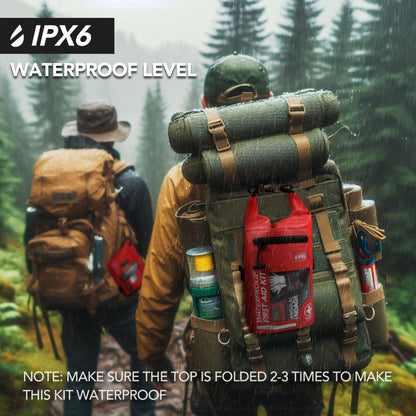 250 PCS Waterproof First Aid Kit, Roll Top Reflective Boat Dry Bag Bug Out Bags, Emergency Medical Kit Ideal for Boating, Camping, Fishing, Kayaking, Floating, Red