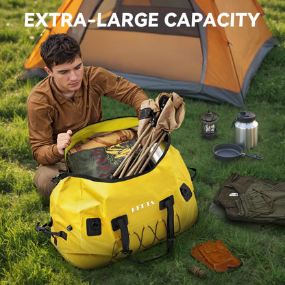HEETA Waterproof Duffel Bag Motorcycle Dry Bag Backpack, 60L/80L Extra Large Rolltop Travel Duffle Bags with Straps & Handles for Kayaking Rafting Boating Canoeing Camping Gym Beach Cruise Ship