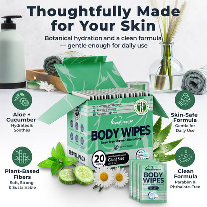 XL Body Wipes for Adults Bathing – 50 Ct + 4 Travel Shower Wipes 10 x 11.5" Thick Cleansing No Rinse Bath Wash Sheets for Elderly, Incontinence, Men & Women, Camping Essentials Disposable Washcloths