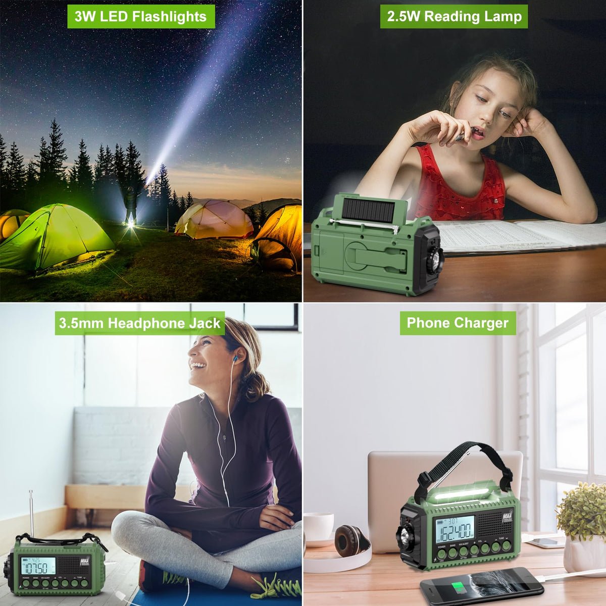 Raynic Emergency Radio, 5000mAh, Solar Hand-Crank AM/FM/SW/NOAA, Charger & Flashlight