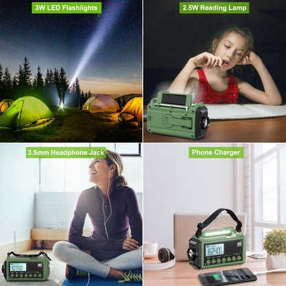 Raynic Emergency Radio, 5000mAh, Solar Hand-Crank AM/FM/SW/NOAA, Charger & Flashlight