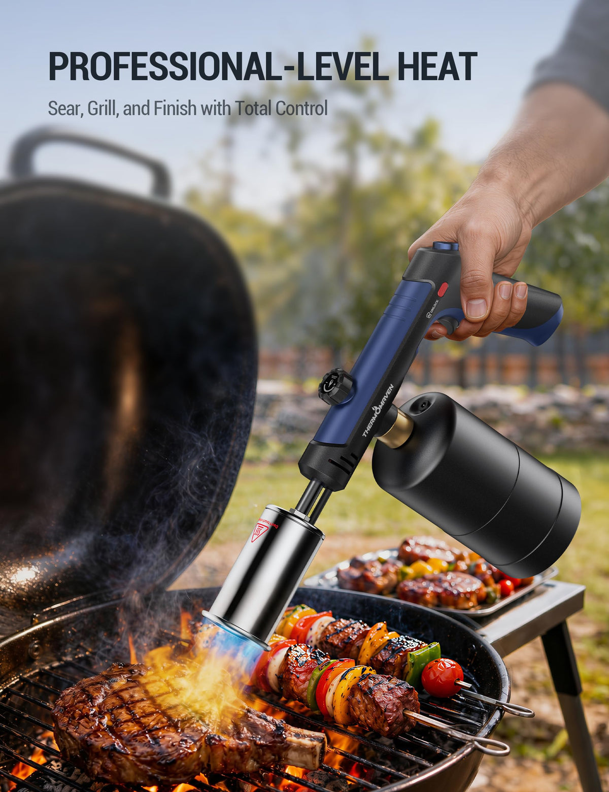 ThermoMaven Propane Torch Gun, One-Touch Max Fire Flame Thrower, Silver