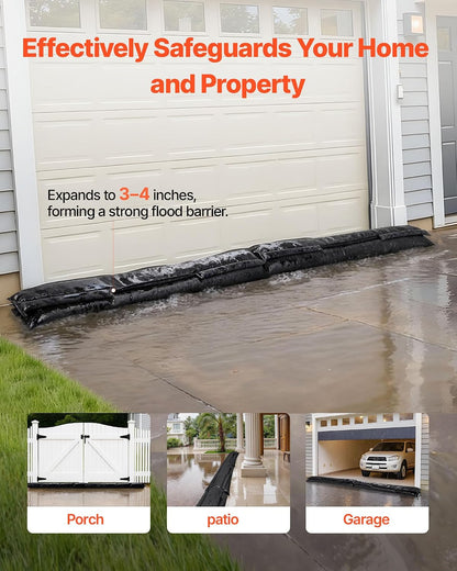 VEVOR Flood Barrier, 10-Pack, 5 × 0.7 ft Water-Activated Sandless Bags with Bucket