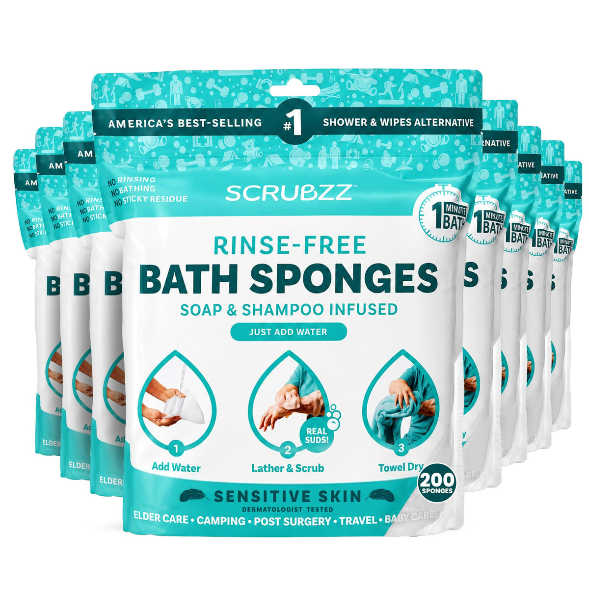 Scrubzz No-Rinse Bathing Wipes, 25 per Pack