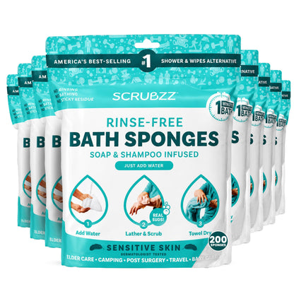 Scrubzz No-Rinse Bathing Wipes, 25 per Pack