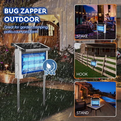 Solar Bug Zapper 4500V, Waterproof Mosquito Zapper Fly Traps Outdoor Patio