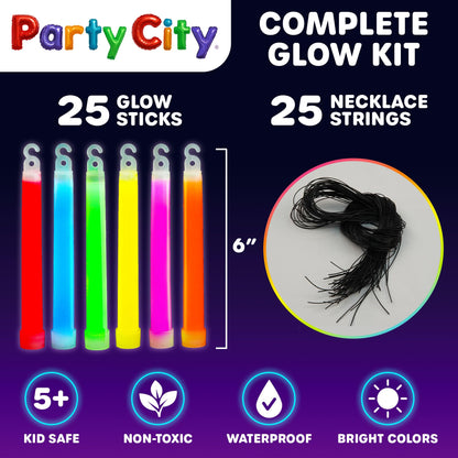 Party City Multicolor Glow Sticks Bulk Pack 6”- 12pk Glow in the Dark Sticks for Kids, Waterproof Camping Survival Ultra Bright Emergency Light Stick with String, Neon Glowsticks Party Supplies Favors