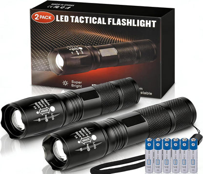 Zoomable LED Flashlights with 5 Modes 2Pack Christmas Stocking Stuffers Birthday Gifts for Men Him Dad Included Batteries Bright Tactical Torch High Lumens Outdoor Fishing Hiking Camping Essentials