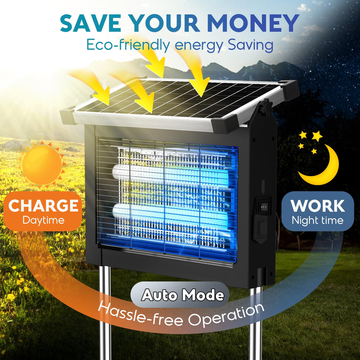 Solar Bug Zapper 4500V, Waterproof Mosquito Zapper Fly Traps Outdoor Patio