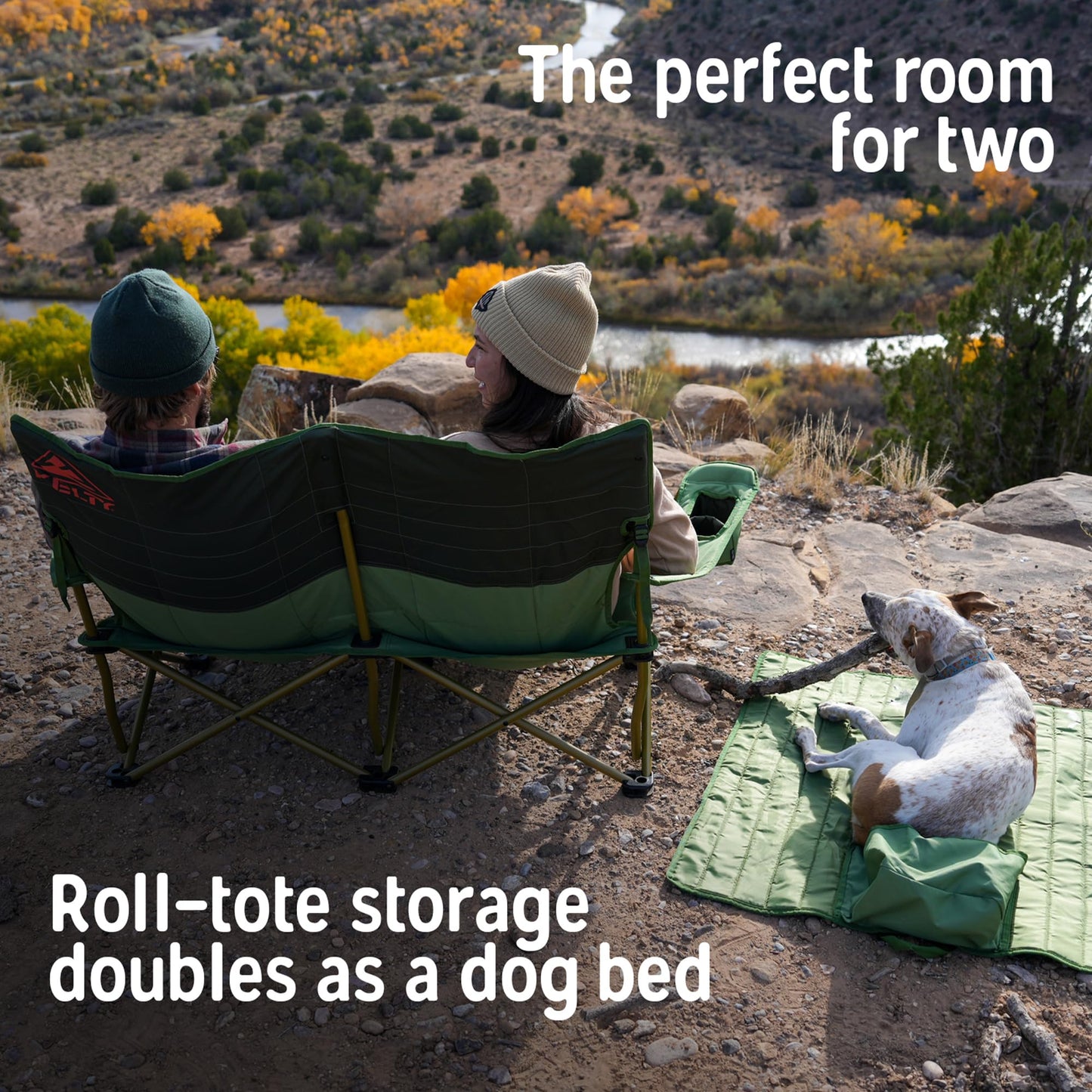Kelty Low Loveseat Oversized 2-Person Heavy Duty Folding Camp Chair, Double Seat for Soccer Games, Tailgating, Beach Days (Low Height/Dark Shadow)