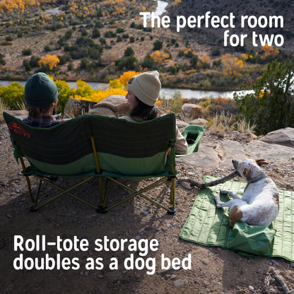 Kelty Low Loveseat Oversized 2-Person Heavy Duty Folding Camp Chair, Double Seat for Soccer Games, Tailgating, Beach Days (Low Height/Dark Shadow)